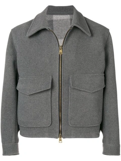 Shop Ami Alexandre Mattiussi Patch Pockets Zipped Jacket In Grey