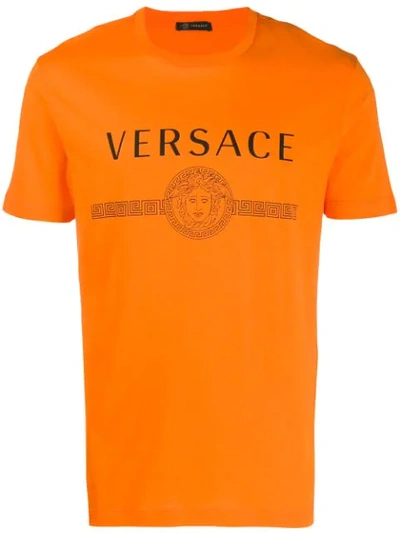 Shop Versace Printed Logo T-shirt In Orange