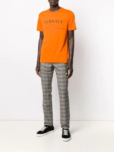 Shop Versace Printed Logo T-shirt In Orange
