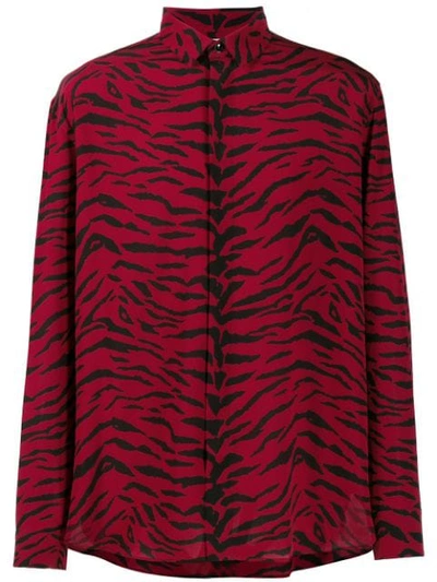 Shop Saint Laurent Animal Print Silk Shirt In Red