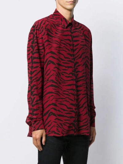 Shop Saint Laurent Animal Print Silk Shirt In Red