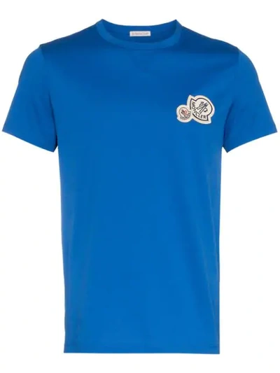 Shop Moncler Logo Patch Cotton T In Blue