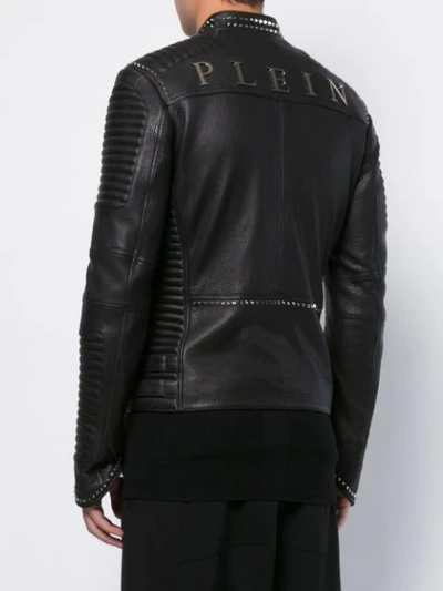 Shop Philipp Plein Stud Detail Leather Jacket In Black