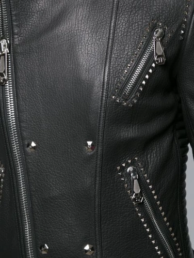 Shop Philipp Plein Stud Detail Leather Jacket In Black