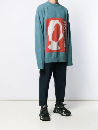 Shop Oamc Bleach Print Oversized Sweater In Blue