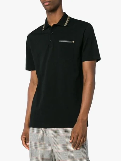 Shop Versace Grecian Detail Polo Shirt In Black