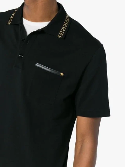 Shop Versace Grecian Detail Polo Shirt In Black