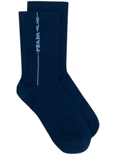 Shop Prada Logo Printed Socks In Blue