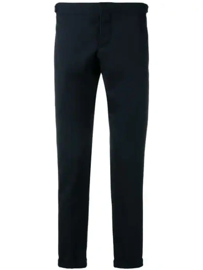 Shop Thom Browne Unconstructed Low Rise Skinny Trouser W/ Rwb Stripe In School Uniform Cav Twill In Blue