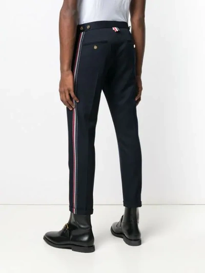 Shop Thom Browne Unconstructed Low Rise Skinny Trouser W/ Rwb Stripe In School Uniform Cav Twill In Blue