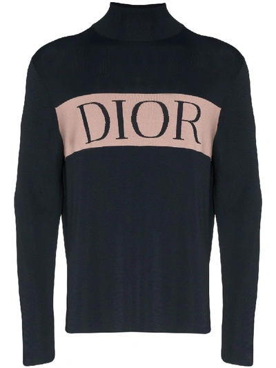 Shop Dior Intarsia Knit Logo Jumper In Blue