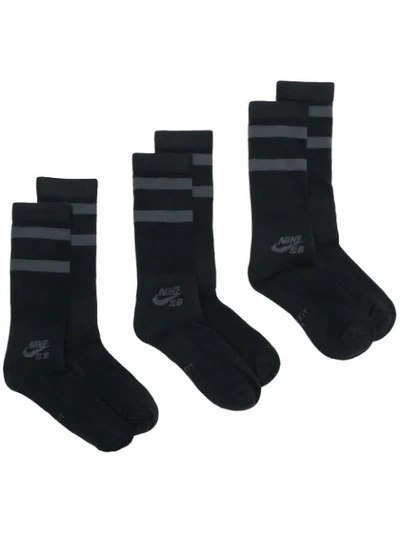 Nike Sb Dry Crew Skateboarding Socks 3 Pack - Black | ModeSens