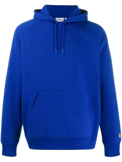 Shop Carhartt Embroidered Logo Hoodie In Blue