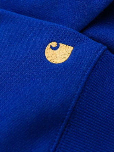 Shop Carhartt Embroidered Logo Hoodie In Blue