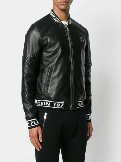 Shop Philipp Plein Logo Printed Leather Jacket In Black