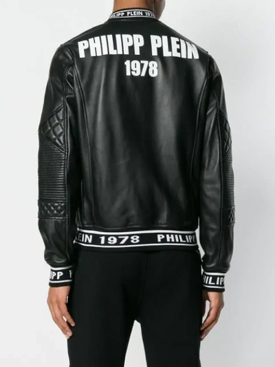 Shop Philipp Plein Logo Printed Leather Jacket In Black