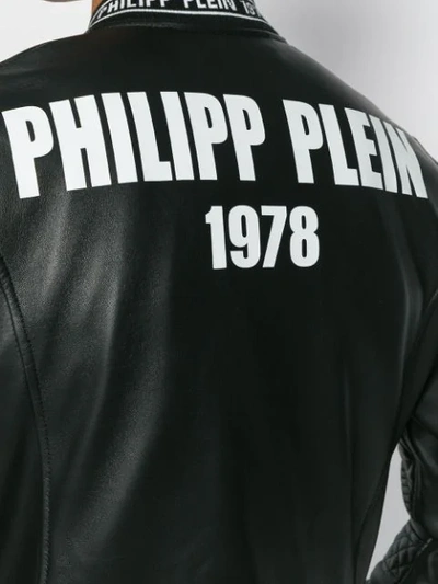 Shop Philipp Plein Logo Printed Leather Jacket In Black