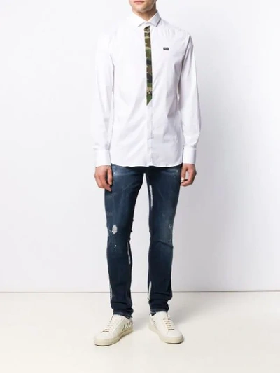 Shop Philipp Plein Diamond Cut Statement Shirt In White