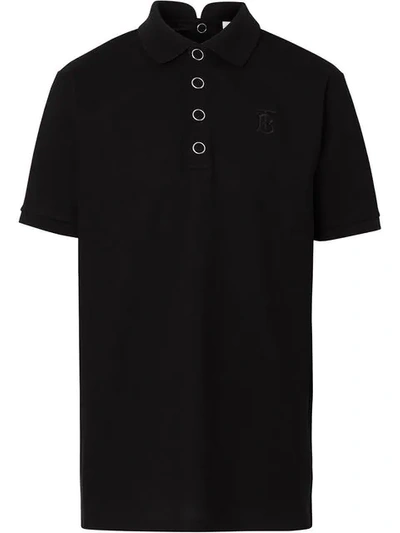 Shop Burberry Monogram Motif Cotton Piqué Polo Shirt In Black