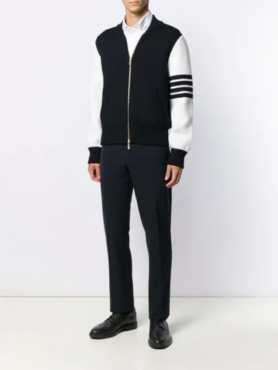 Shop Thom Browne 4-bar Varsity Zip-up Jacket In Blue