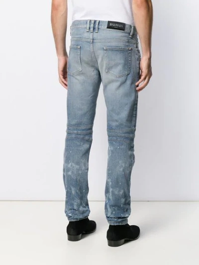 BALMAIN BLEACHED DISTRESSED BIKER JEANS - 蓝色