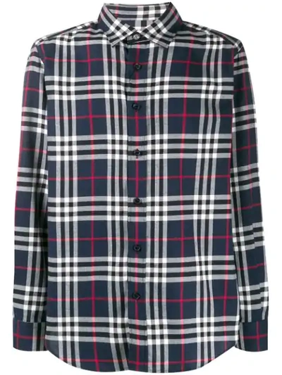 Shop Burberry Vintage Check Flannel Shirt In Blue