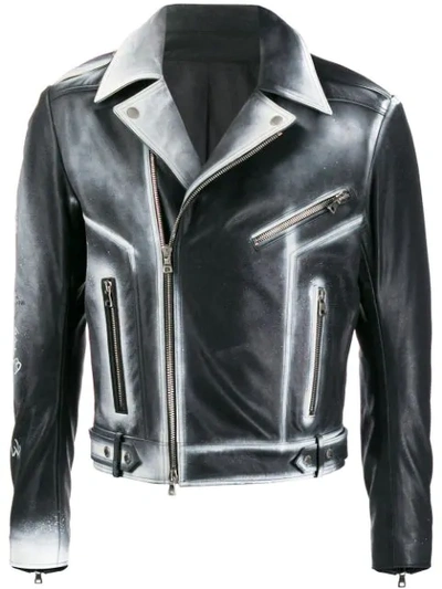 Shop Balmain Sprayed Biker Jacket In Black