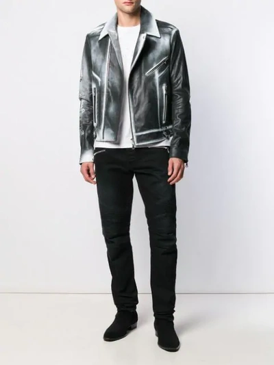 Shop Balmain Sprayed Biker Jacket In Black