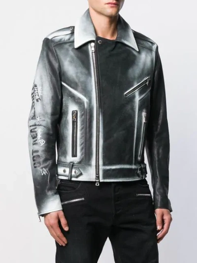 Shop Balmain Sprayed Biker Jacket In Black