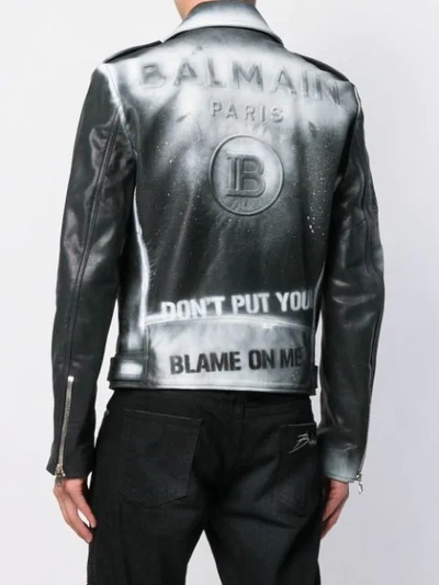 Shop Balmain Sprayed Biker Jacket In Black