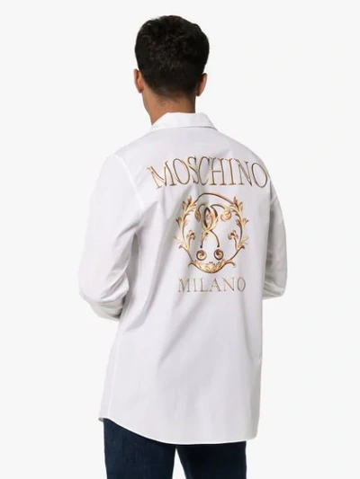 Shop Moschino Logo Print Long-sleeve Shirt In White