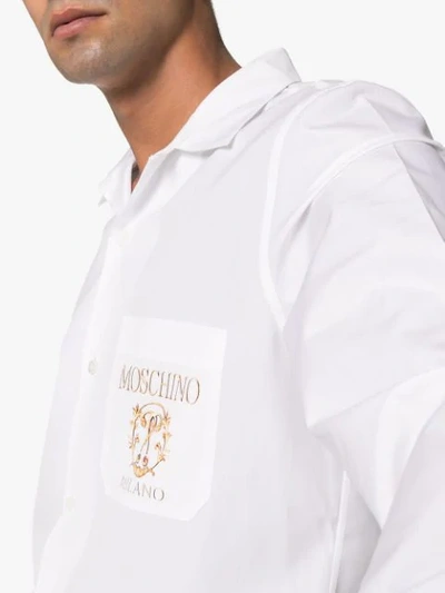 Shop Moschino Logo Print Long-sleeve Shirt In White