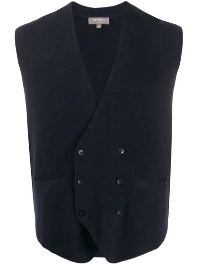 Shop N•peal Double-breasted Knitted Waistcoat In Blue