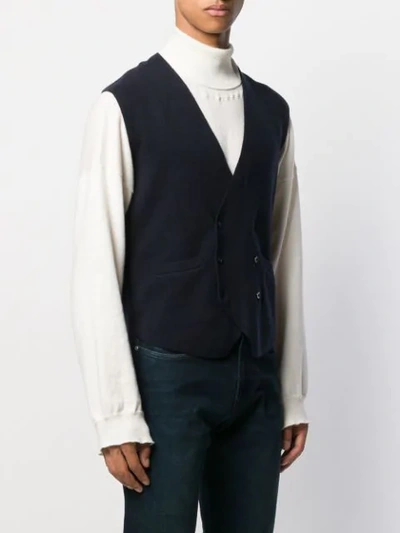 Shop N.peal Double-breasted Knitted Waistcoat In Blue