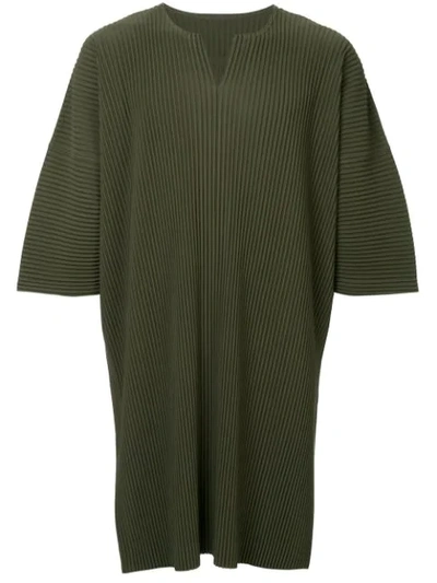 Shop Issey Miyake Homme Plissé  Pleated Long T-shirt - Green