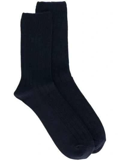 Shop Comme Des Garçons Homme Deux Ribbed Knit Socks In Blue