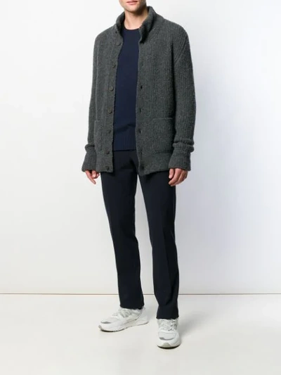 Shop Maison Flaneur Slim-fit Knitted Cardigan In Grey