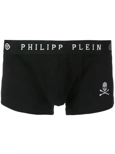 Shop Philipp Plein Logo Skull Embroidered Boxers In Black