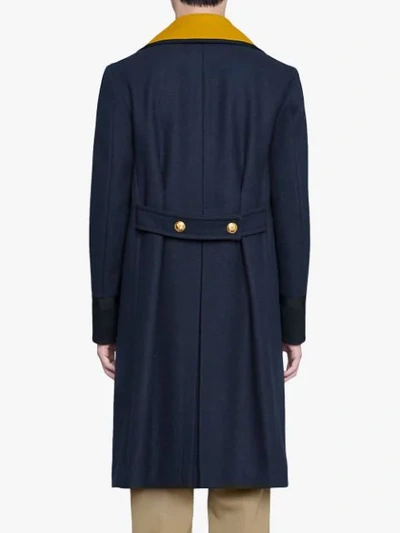 Shop Gucci Double Breasted Marine Coat In Blue