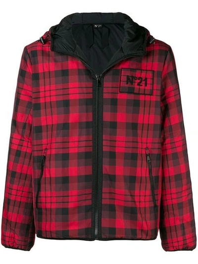 Shop N°21 Checked Hooded Jacket In Red