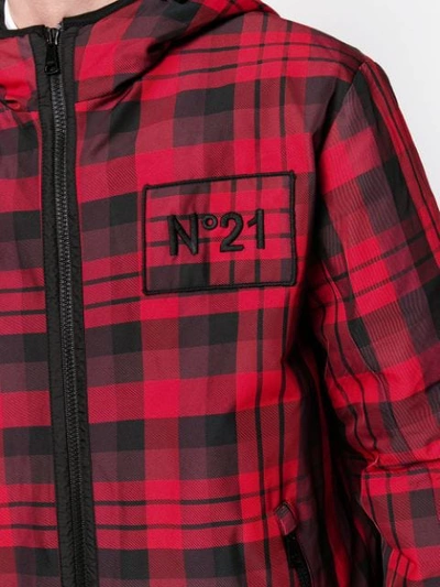 Shop N°21 Checked Hooded Jacket In Red