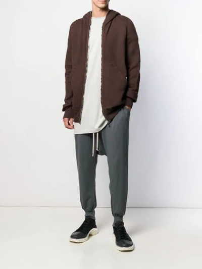 Shop Rick Owens Drkshdw Longline Zip Front Hoodie In Brown