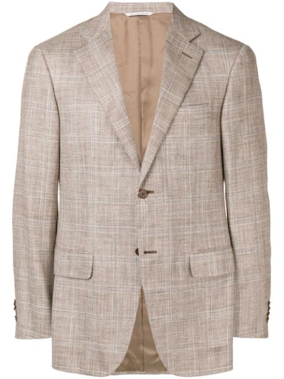 Shop Canali Checked Blazer In Brown