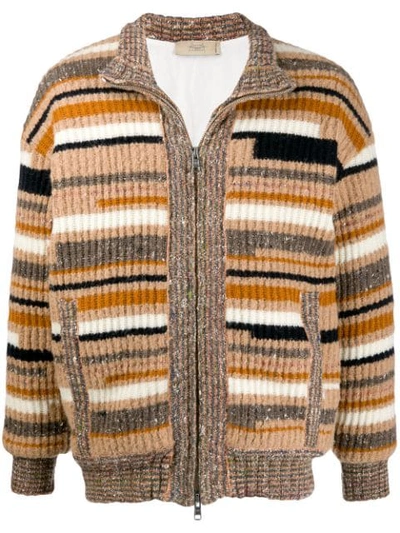 MAISON FLANEUR STRIPED KNIT CARDIGAN - 大地色