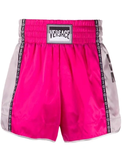 Shop Versace Logo-stripe Boxing Shorts In Pink