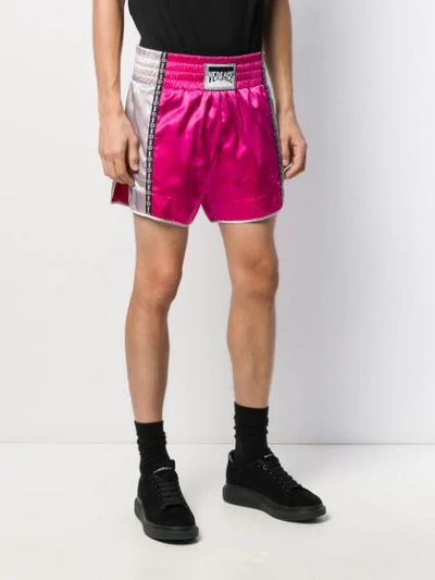 Shop Versace Logo-stripe Boxing Shorts In Pink