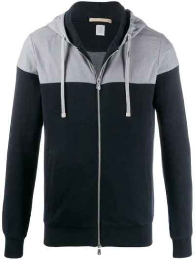 Shop Eleventy Panelled Hoodie In Blue