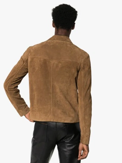 Shop Saint Laurent Suede Button-down Jacket In Brown