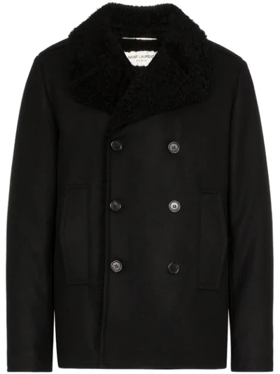 Shop Saint Laurent Caban Double-breasted Coat In Black
