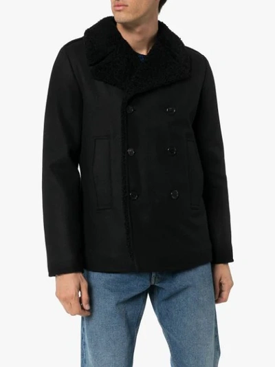 Shop Saint Laurent Caban Double-breasted Coat In Black